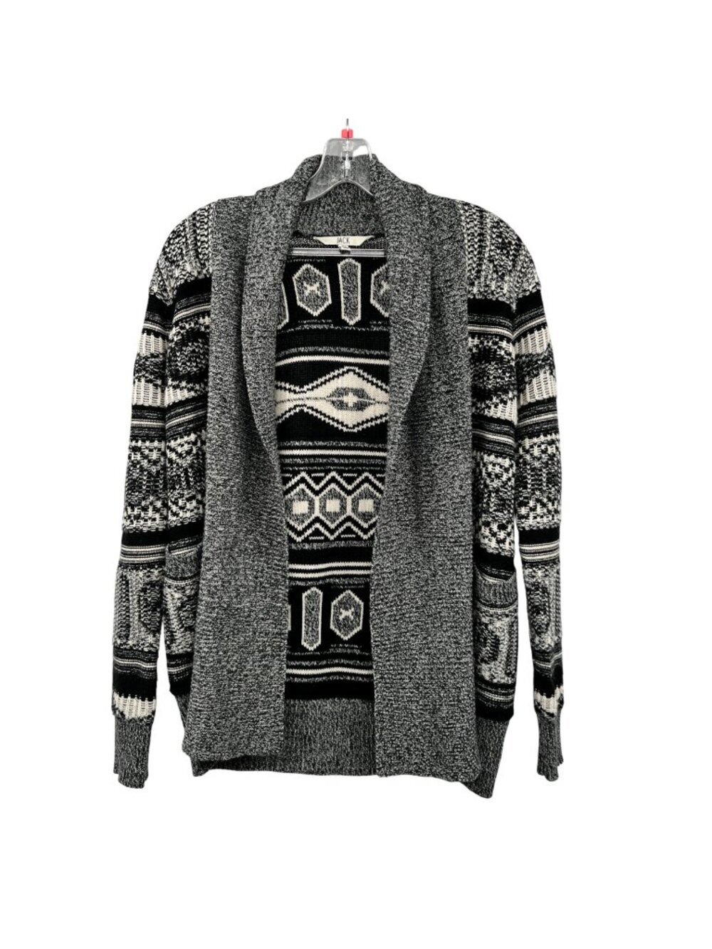 JACK Womens Knit Cardigan Open Black/Multi Print Pockets Size XS